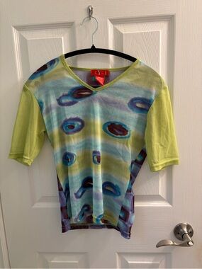 C&C California Multicolor Sheer Mesh Top with Lime Trim